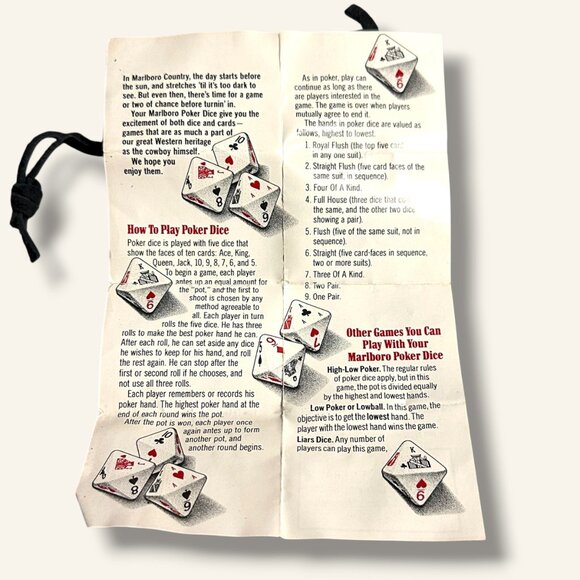 Marlboro Poker Dice With Black Leather Pouch & Instructions Vintage Game Set - Picture 6 of 7
